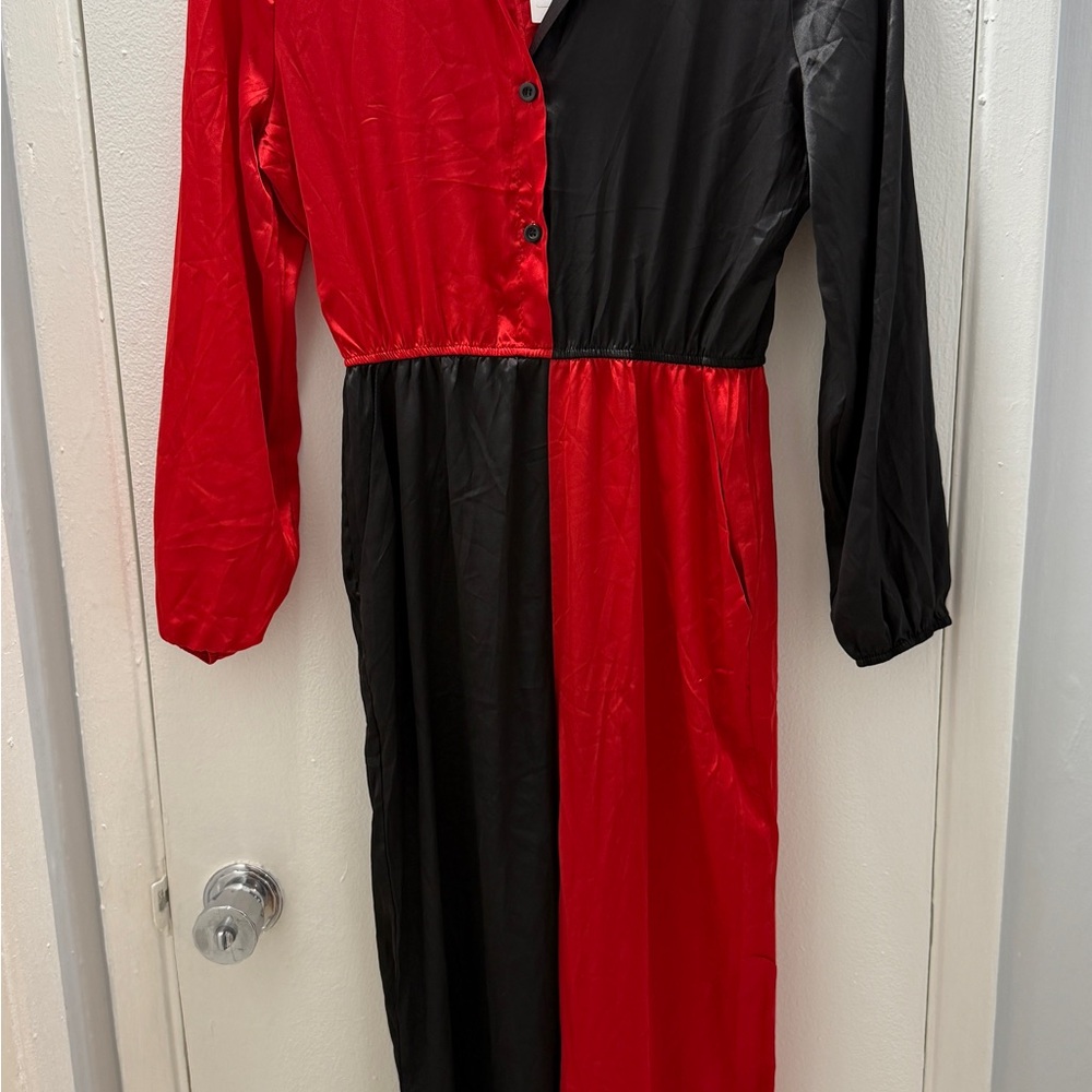 Red and Black Long Sleeve Dress